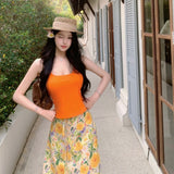 Yunnan Thailand Seaside Wearing A Holiday Suit Female Pure Desire Hottie Sling Vest Top High Waist Broken Flower Skirt