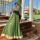 2026 New Advanced Re-Engraving Improved Vintage Style Folded Design Lace Sling Dress Summer