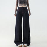 Small Retro Bumpy Broad-Legged Jeans Women Low-Rise Loose Thin Hot Girl Straight Tug Trousers