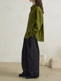 [Atonement] 100 Linen Green Loose Shirt Women Wear Long-Sleeved Shirt Inside And Outside