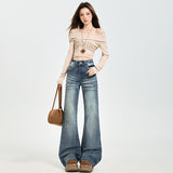Mike & Blue Cowboy Swear Women 2026 Spring New Reliforce Design Rebar Low-Rise Horned Horned Pants