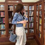 Wool Blended Temperament Small Scent Pearled Tidly Designed 7-Sleeve Baby Knitted Cardigan Coat Woman