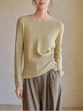 In The Autumn Of 2025, Wear A Fine Spinning Woolen Collar Irregular Folds Design Hem Long Sleeve Bottom Knitted Shirt Women's Clothing