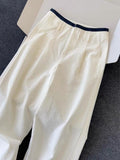 CHAO Class Recommendation!White Wide-Legged Trousers Women's Summer Minimalist Wind Bumps Waist Design Casual Scissors