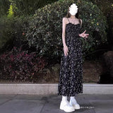 2025 Summer Korean Version Of Sweet Air Retro Age Reduction In The Long Model Of Thin Flowers Hanging Dress Dress Woman