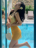 Yan 2026 New Swimsuit Lady High-End Print White Ultra-Sexy Bikini Three-Piece Seaside Vacation