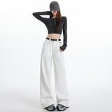 2026 Autumn White Cowgirl Broad-Legged High-Belt Tight Trousers Straight Trousers Without Belt