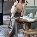 Rio Illsic Bi Hoarding Elegant Curved High-Waisted Knitted Half-Body Skirt Thin Solid-Colored Bag-Button Skirt Autumn