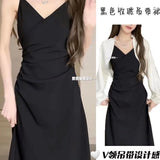 Sensing Spring And Autumn Black Sling Dress 2025 Long Dress Women's New French Style