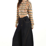 Black Golden Lan Scissor High Street Loose Broad Leg Three-Dimensional Cut-Shaped Silhouette Wash Jeans Drag Floor Trousers