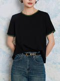 Clamming Lace Embroidery Round Collar Shoulder Short-Sleeved T-Shirt Topess Women 2025 Summer