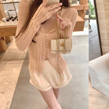 Small Details A Lot Of Silk Knitted Two Sets Of Design Feel Hole Cardigan Inside The Vest Top