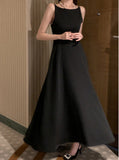 Korean Chic Gentle Wind And Light Luxury High-Level Shoulder Design Sense High Waist Thin Sleeveless Long Dress 3 Colors