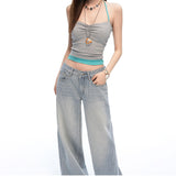 26 Years Of Summer New Retro Vertical Stripe Simple Design Feeling Loose Straight Jeans Women Yichun