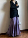 Black Cotton Thigh Dress Autumn High-Waist Long Dance Dress Vintage Art Umbrella Skirt
