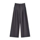 Vintage Splicing Waist Gray Broad-Legged Pants Women Autumn Loose Languid Leisure Sweats