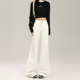 White Non-Legged Trumpet Trousers Drag Low-Rise Jeans Female Hot Leg Trousers