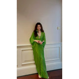 French Languid Green Dress 2026 Summer V-Neck Bat Sleeves Thin Perspective Holiday Style Long Shirt Skirt