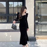Large-Size Women's French Style Hepburn Silk Velvet Fishtail Skirt Autumn And Winter Fat Mm Thin Inside Dress