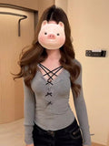 Long-Sleeved T-Shirt For Girls Winter Small Waist Lace Bottom Shirt Slim Hottie Top