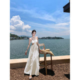 2025 Sensing Elf Girl Sexy Bare-Rise Flower Decoration Bare Back Leaves Side Design Hanging Neck Woman Dress