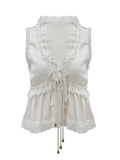 Flower Lace White Dingyle Girl Sweet V-Tie Strapped Vest Girl