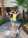 Yan 2026 New Hottie Sexy Strapped Summer Flower Skirt Bag Hip Skirt Three-Piece Swimsuit