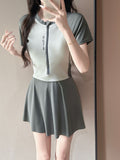 2026 New Women's Thin Belly-Covered Skirt Simple Half-Sleeved Small Breast Gathering Soaking Hot Spring Swimsuit