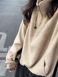 Spring And Autumn And Winter Loose Thin Relaxation Feeling Lazy Casual Coat Retro Half-Zip Rope Collar Collar Collar Woman