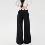 After Clipping Black Low-Waist Casual Suit Female Autumn And Winter Hottie Loose Feeling Straight Broad Leg Trousers & Length