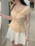 Swing T2.0 Summer Trendy 100 Lysier Tiansi Temperament Short-Sleeved T-Shirt Inclined Shoulder Dress Woman