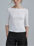 Temperament Retro Boatneck Seven-Sleeve T-Shirt For The Summer Of 2025 New Minimalist Commuter Top