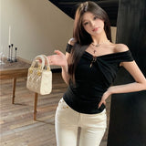 2025 New One-Word Shoulder Dress Girl Summer Design Sense Slimming Temperament Sexy Hot Girl Pure Want To Show The Shoulder T-Shirt