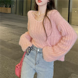 V-Neck Sweater Knitted Coat Women's Dress In The Spring And Autumn Soft Glutinous Languid Loose Bag Short Jacket On The Head