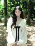 [Lillian] French Pure Desire V-Neck Bow Bow Waist A-Summer Female Summer Temperament Retro-Tailed Short Dress Dress