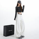 2026 Autumn White Cowgirl Broad-Legged High-Belt Tight Trousers Straight Trousers Without Belt