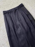 CHAO Fire Recommended! Old Money Wind Relaxation ~ Black Linen Broad Leg Pants Women Draw Rope Strap Casual Drag Trousers
