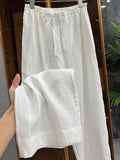 Cow Goods Closed Eyes ~ Fashion Nidle Natural Linen White Pants Women Squid Loose Waist Loose Broad Leg Pants