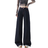 Small Retro Bumpy Broad-Legged Jeans Women Low-Rise Loose Thin Hot Girl Straight Tug Trousers