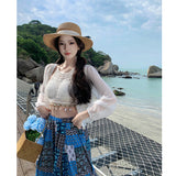 2025 Seaside Holiday Travel Wind Sun Wide Leg Trousers Mowing Floor + Bohemian Bikini Knitted Top