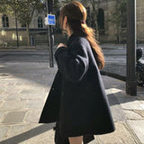 Korean Drama Lady Atmosphere Feel Gentle Temperament Loose Warm Double Buckle Collar Coat Coat 2 Colors