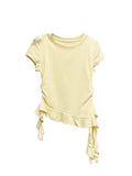 Korean Irregular Lotus Leaf Side Design Sense Short-Sleeved T-Shirt Girls Summer New Slimmed-In Beautiful Tibetan Blouse
