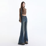 Micro-Horn Jeans Women High-Rise Loose Slim Slimy Retro Blue Lengthened Trousers Tall Lengthened Version