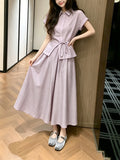Lightly Mature Elegant Wind Purple Waist Shirt Sleeves Two Sets Of Women's Summer Small Slim Age-Old Suit