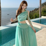 2026 Summer New Temperament Sleeveless Dress Seaside Fairy Chiffon Long Dress Super Fairy