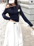 Yuanqi Miu Girl Yuan Ying The Same Miu Series Oblique Shoulder Knit Shirt Word Shoulder Side-Sclender New Top Woman