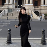 Hepburn Style Black With A Bottom Knitted Dress Women's Autumn And Winter With A Coat-Suit Long Sweater Fishtail Skirt