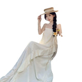 White Hanging Neck Sling Dress Women's Summer 2025 New French Long Skirt Holiday Dress
