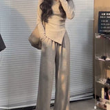 Irregular Solid Color Repair Body Dress Women's Fashion Set Of Spring And Autumn High Waist Broad Leg Trousers Casual Two Sets