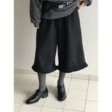 Autumn And Winter Hairs, Thick Broad Leg Pants Retro Lace Folding Loose Solid 7 Trousers Girl Pants 2 Colors